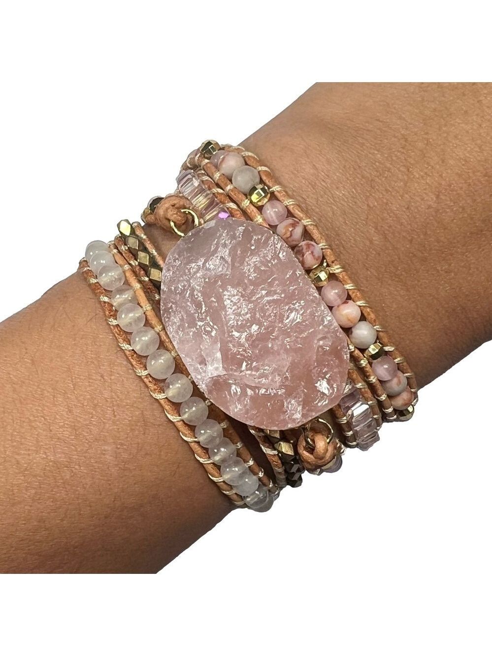 Rough Rose Quartz Long Gemstone Wrap Bracelet